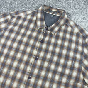 Toad and Co Button Up‎ Shirt Mens Large Plaid Cotton Short Sleeve